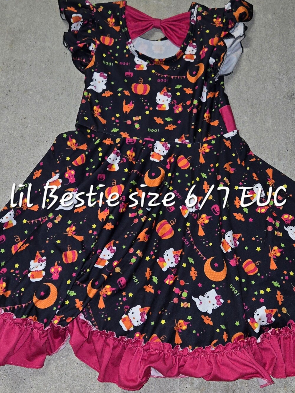 Girls' Halloween Cat & Pumpkin Skater Dress - Black & Pink